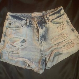 Acid Washed Distressed High Waisted Denim Shorts